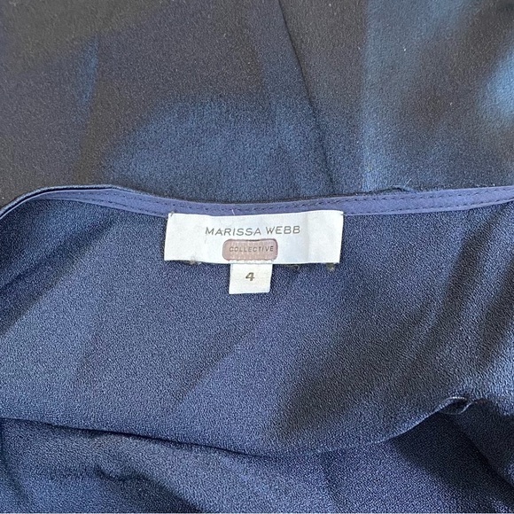 Marissa Webb One Shoulder Tie Mini Dress in Navy Blue Satin Size 4 - Picture 9 of 11